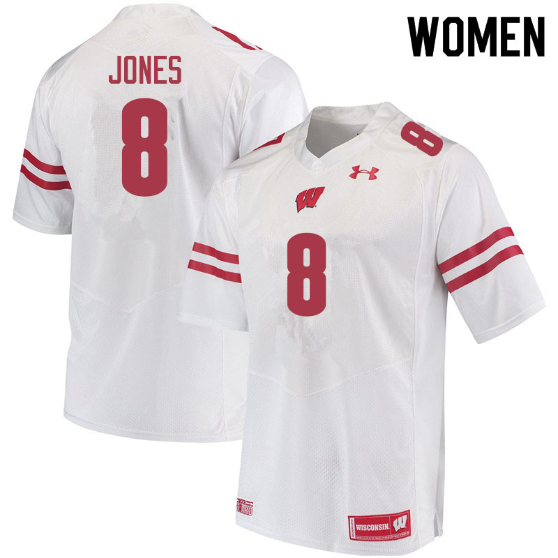 Women #8 Avyonne Jones Wisconsin Badgers College Football Jerseys Sale-White - Click Image to Close